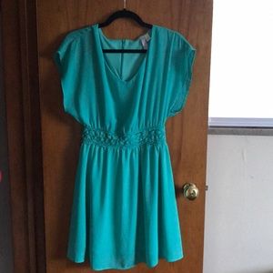 Teal dress with lace waist